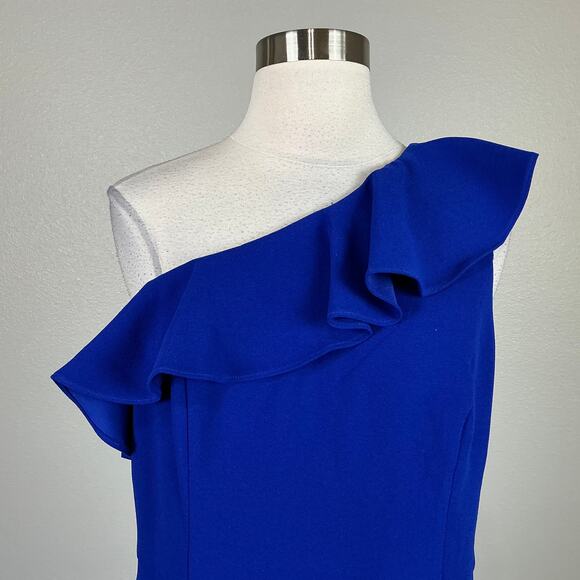 Aidan Mattox One Shoulder Mini Sheath Cocktail Dress Blue Size 10 Sleeveless - Picture 7 of 14